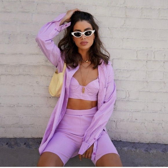 Camila Coelho Elliot Shirt Dress Pink Lilac Gingham Check - Picture 3 of 10